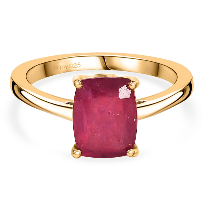 D'Joy African Ruby, White Zircon Solitaire Ring in 18K Vermeil Yellow Gold Plated Sterling Silver 3.63 Ct. 8356897 1