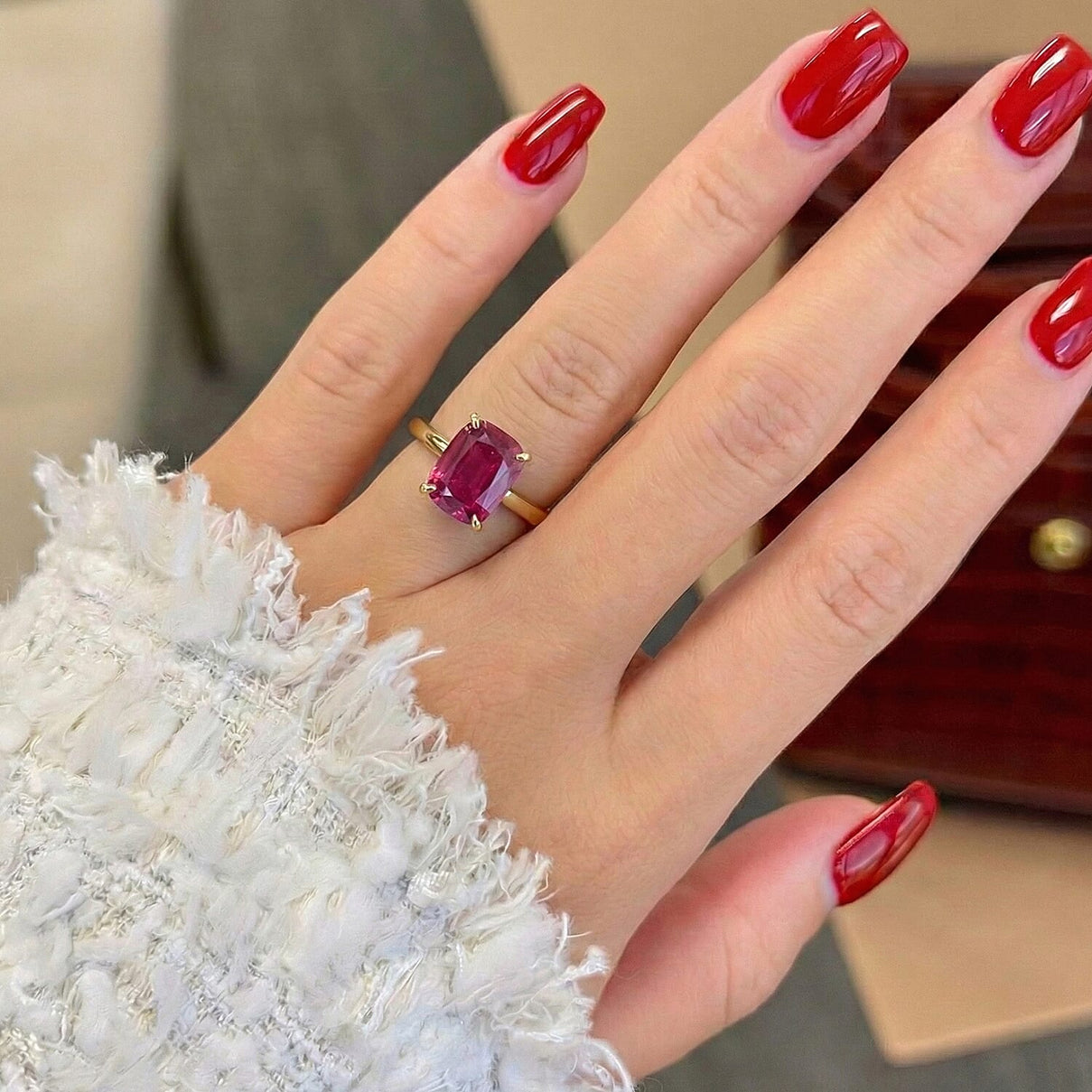 D'Joy African Ruby, White Zircon Solitaire Ring in 18K Vermeil Yellow Gold Plated Sterling Silver 3.63 Ct. 8356897 3