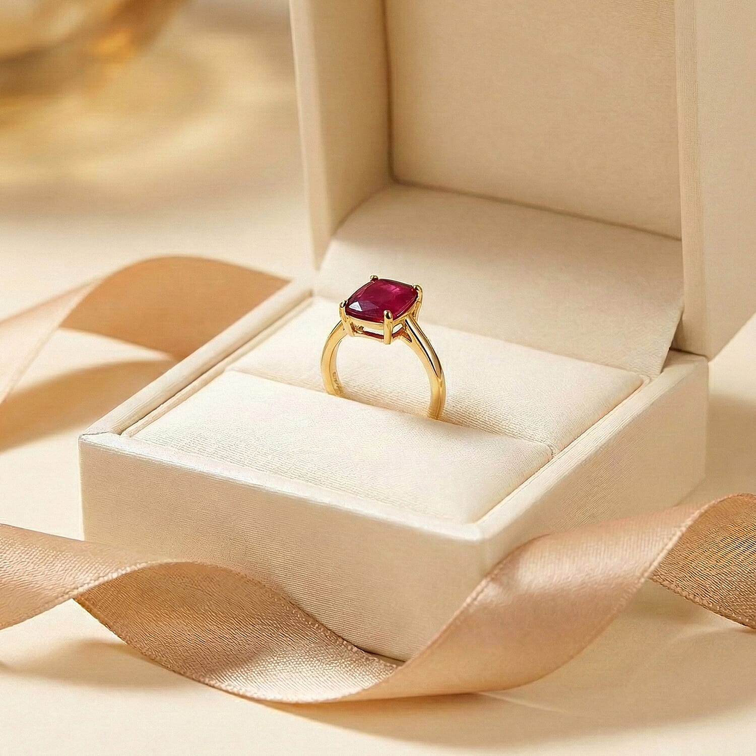 D'Joy African Ruby, White Zircon Solitaire Ring in 18K Vermeil Yellow Gold Plated Sterling Silver 3.63 Ct. 8356897 5