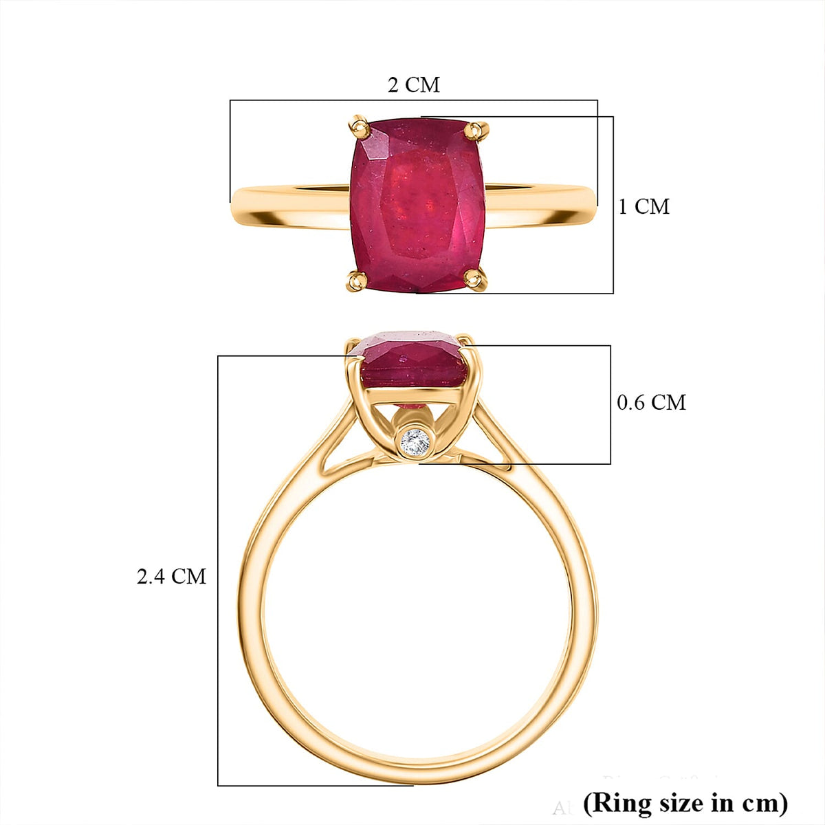 D'Joy African Ruby, White Zircon Solitaire Ring in 18K Vermeil Yellow Gold Plated Sterling Silver 3.63 Ct. 8356897 7