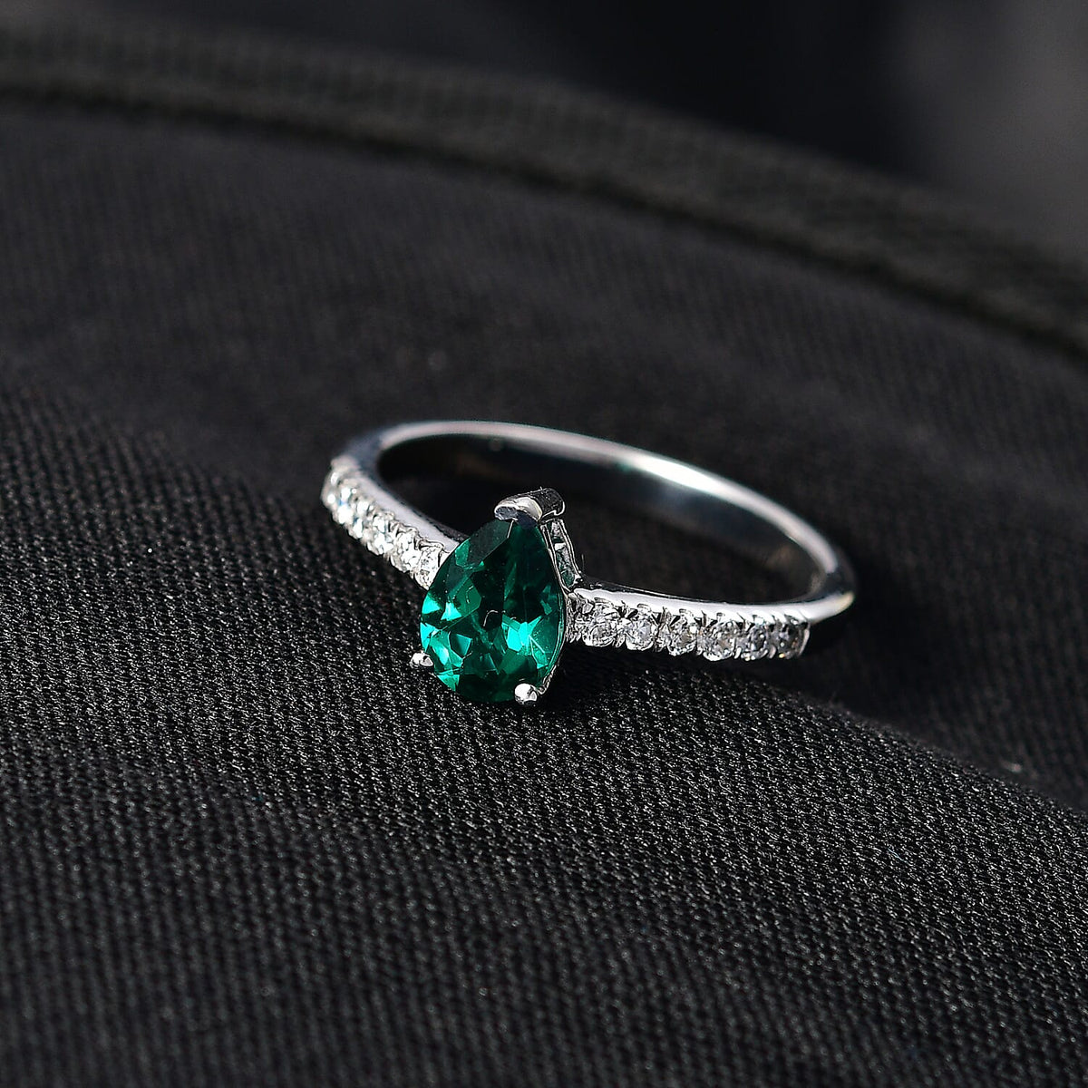 D'Joy Lab Created Emerald, Moissanite Ring in Rhodium Overlay Sterling Silver V32531567 2