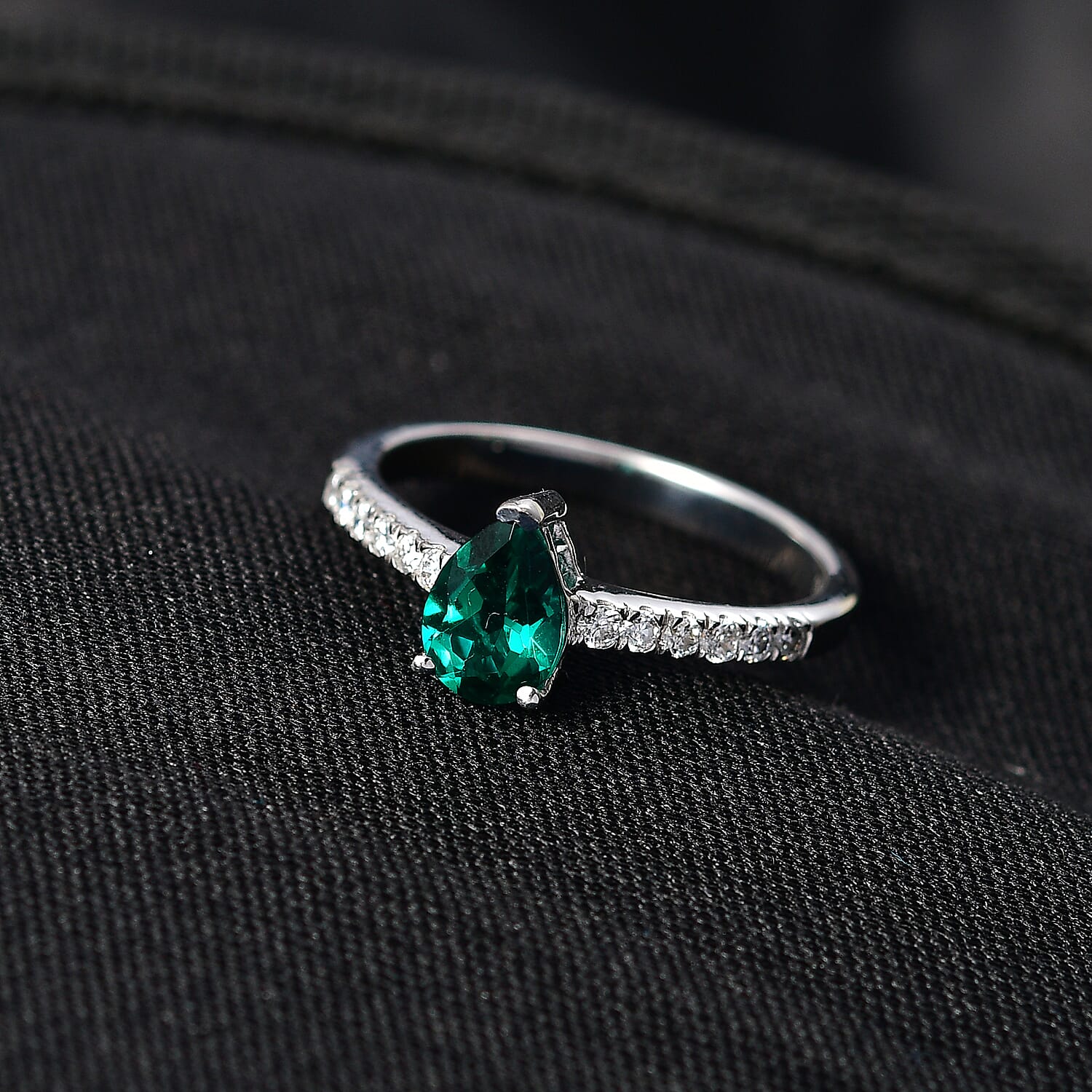 D'Joy Lab Created Emerald, Moissanite Ring in Rhodium Overlay Sterling Silver V32531567 2