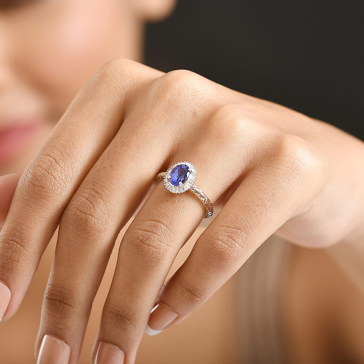 Mirage Collection - 9K Yellow Gold AAA Tanzanite &amp; Natural White Diamond Halo Ring 1.27 Ct 8358300 4