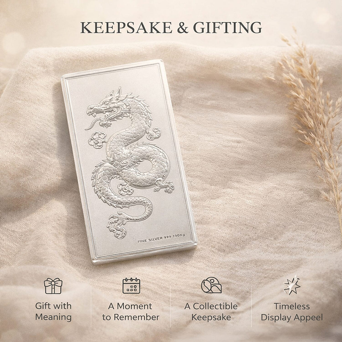999 Pure Silver (99.9% Purity) Dragon Collectible V32512432 3