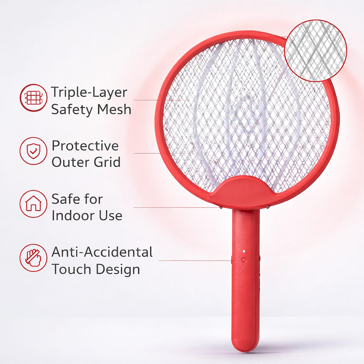 3-in-1 Folding Electric Mosquito Swatter - USB Rechargeable 500mAh, 2-3 Hour Battery (45 X 23 CM) - Red V32517917 2