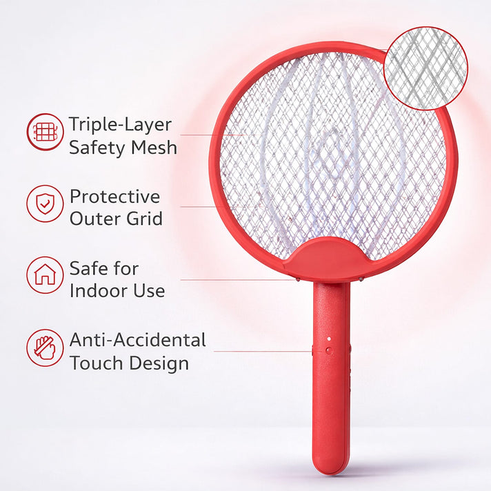 3-in-1 Folding Electric Mosquito Swatter - USB Rechargeable 500mAh, 2-3 Hour Battery (45 X 23 CM) - Red V32624529 2