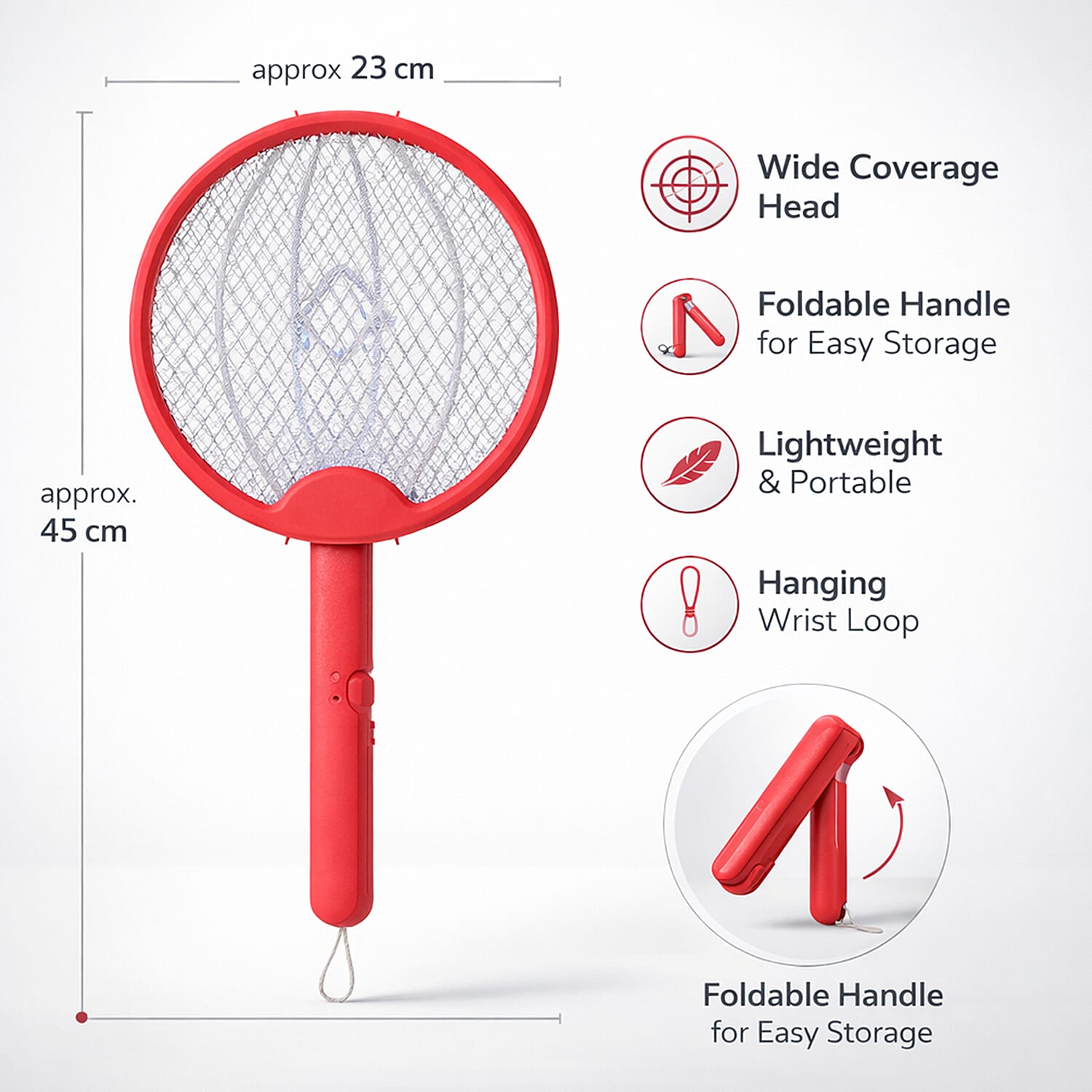 3-in-1 Folding Electric Mosquito Swatter - USB Rechargeable 500mAh, 2-3 Hour Battery (45 X 23 CM) - Red V32517917 3