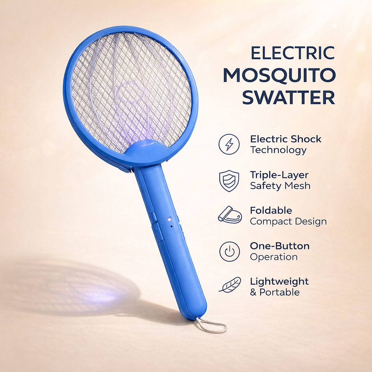 3-in-1 Folding Electric Mosquito Swatter - USB Rechargeable 500mAh, 2-3 Hour Battery (45 X 23 CM) - Blue 8363246 3