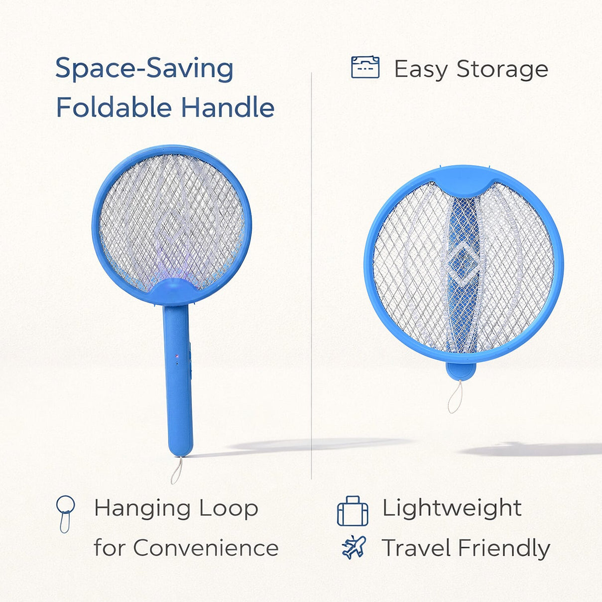 3-in-1 Folding Electric Mosquito Swatter - USB Rechargeable 500mAh, 2-3 Hour Battery (45 X 23 CM) - Blue 8363246 5