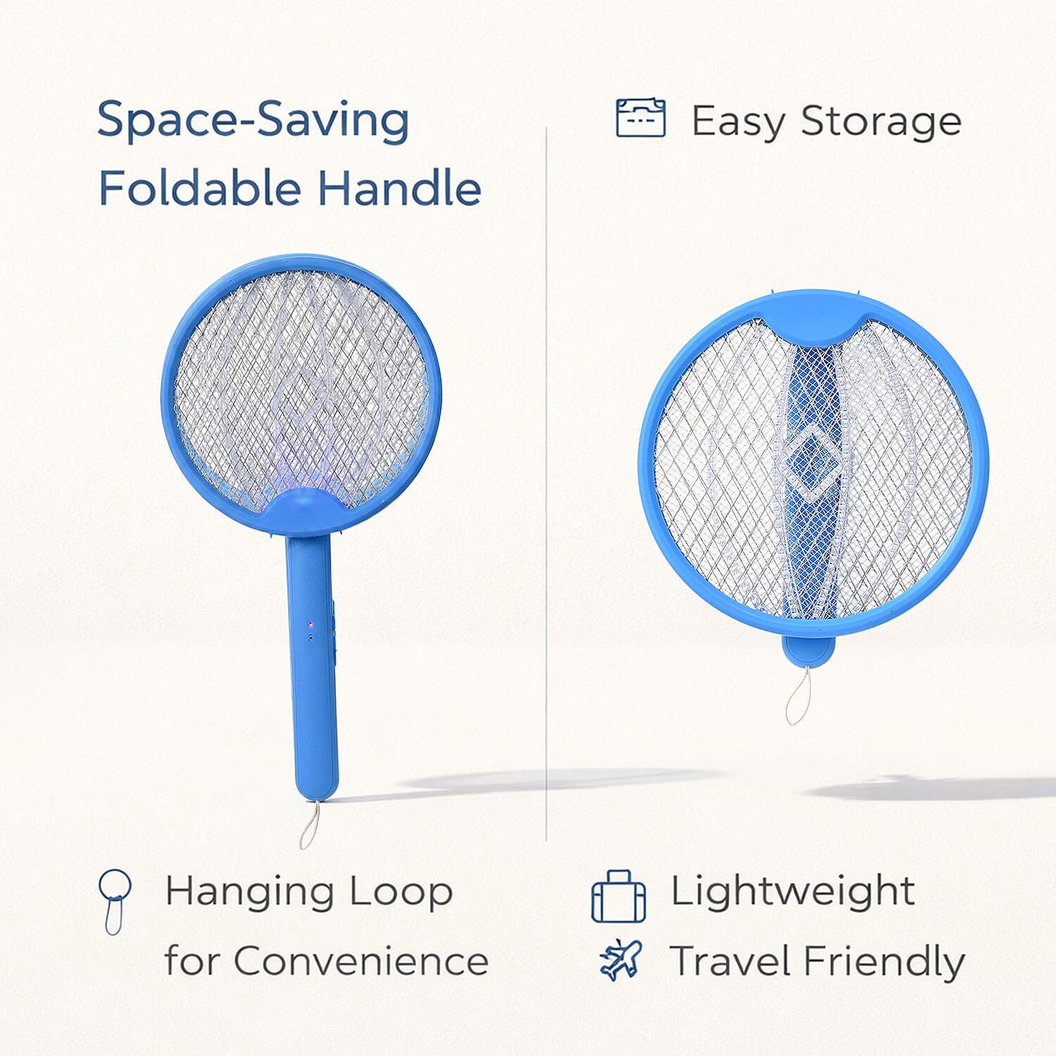 3-in-1 Folding Electric Mosquito Swatter - USB Rechargeable 500mAh, 2-3 Hour Battery (45 X 23 CM) - Blue 8363246 5