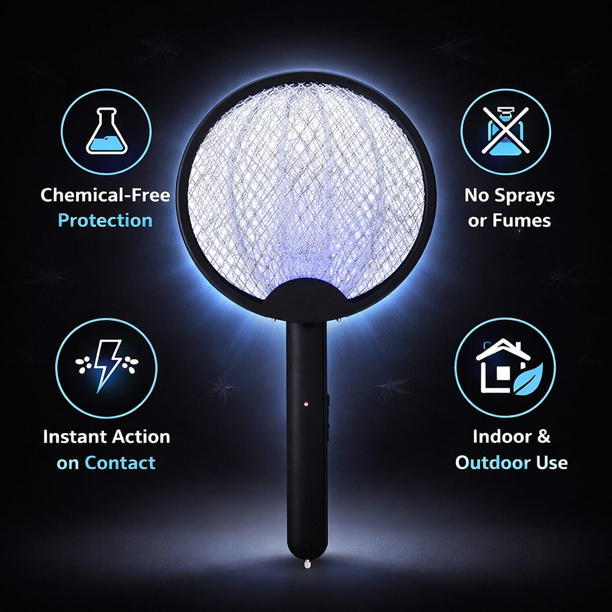 3-in-1 Folding Electric Mosquito Swatter - USB Rechargeable 500mAh, 2-3 Hour Battery (45 X 23 CM) - Black V32517744 4