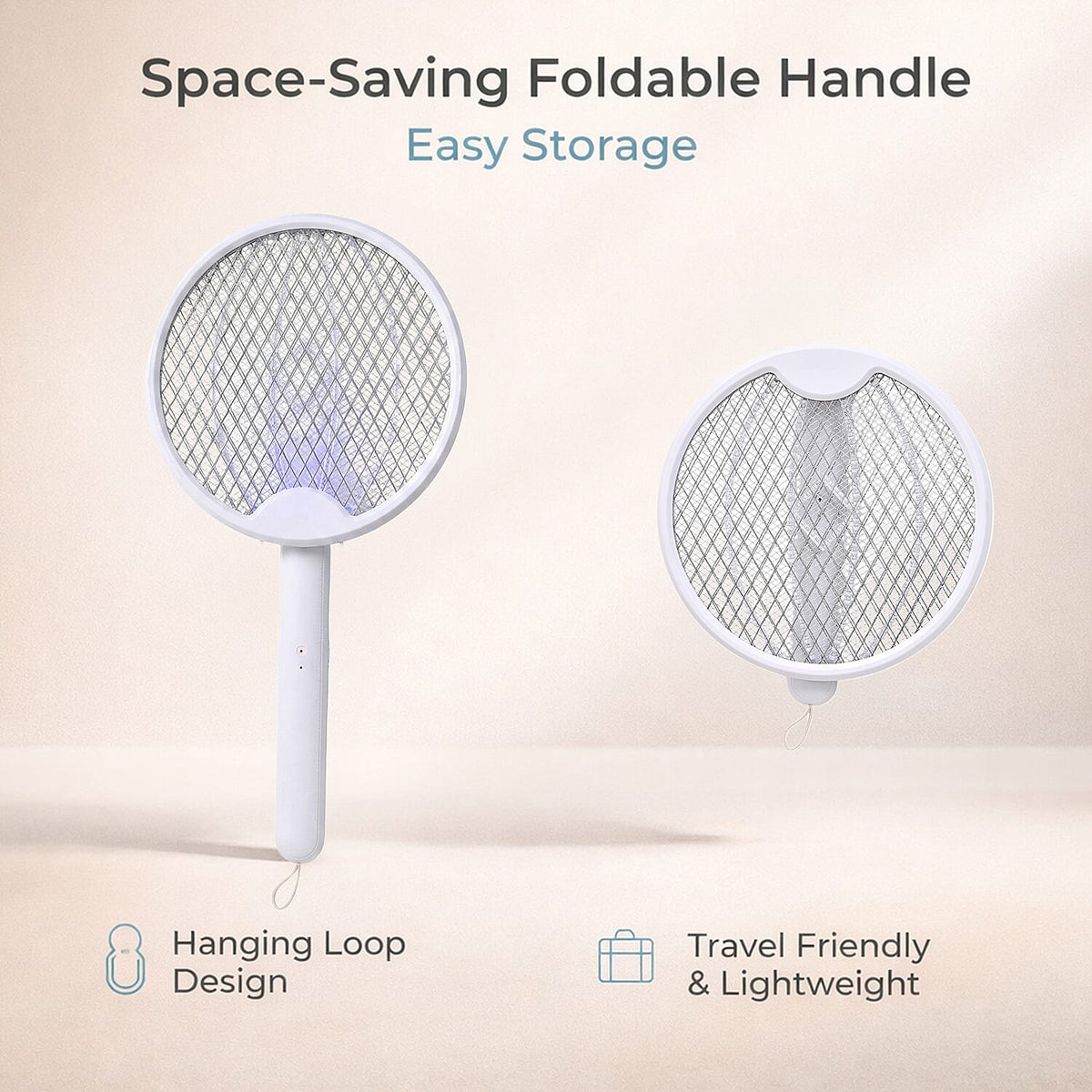 3-in-1 Folding Electric Mosquito Swatter - USB Rechargeable 500mAh, 2-3 Hour Battery (45 X 23 CM) - White V32517540 3