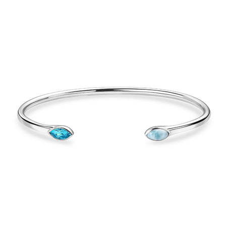Sajen Silver Larimar, Celestial Swiss Blue Mystic Quartz Bangle (Size 7) in Rhodium Overlay Sterling Silver 8366219 1