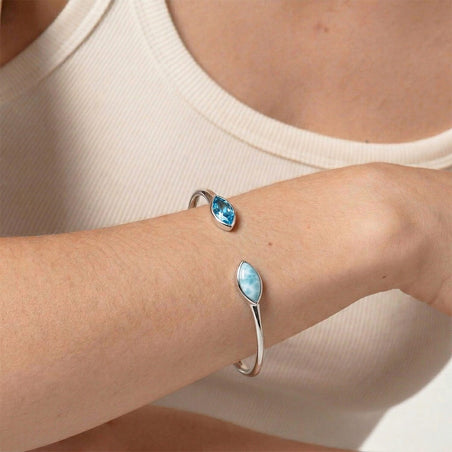 Sajen Silver Larimar, Celestial Swiss Blue Mystic Quartz Bangle (Size 7) in Rhodium Overlay Sterling Silver 8366219 2