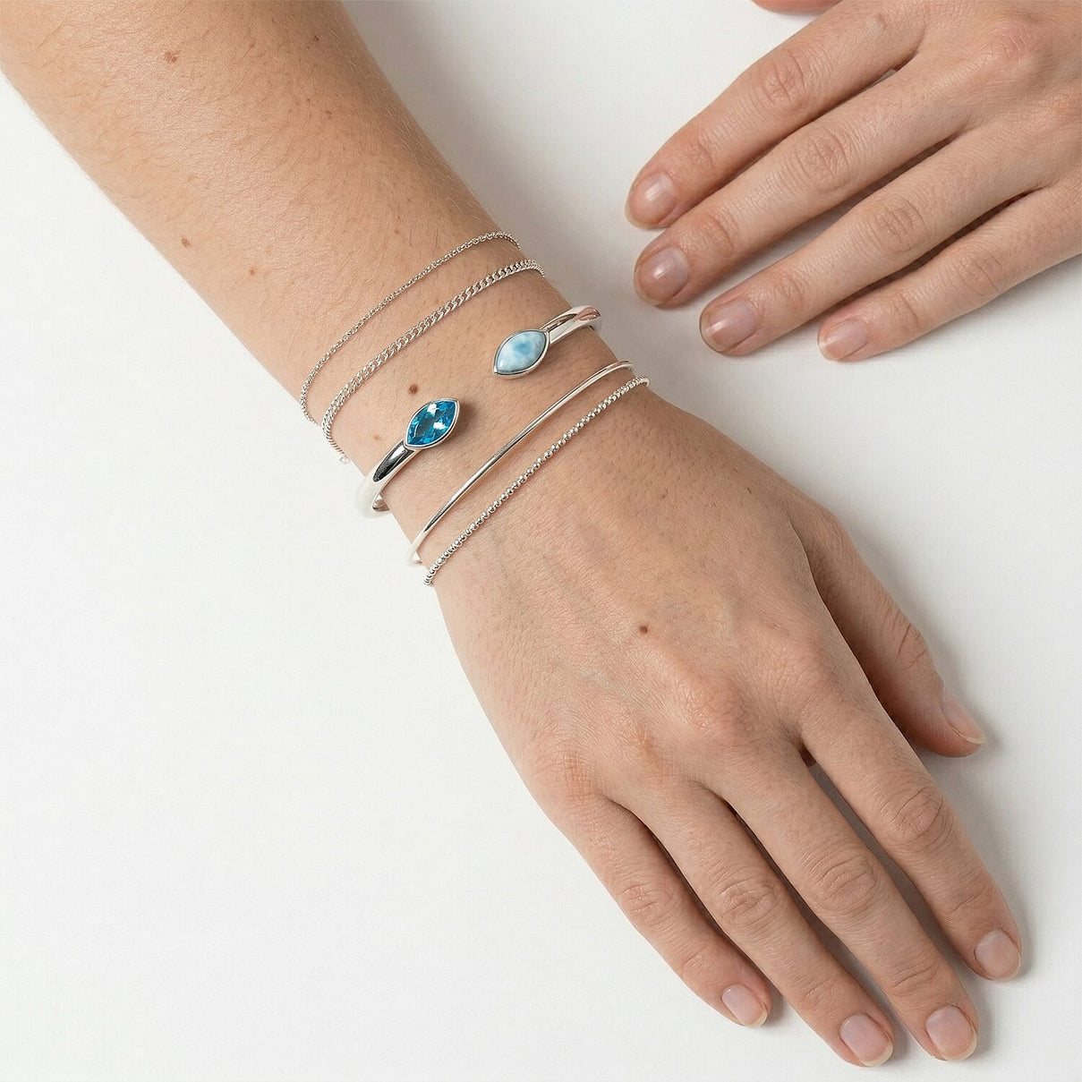 Sajen Silver Larimar, Celestial Swiss Blue Mystic Quartz Bangle (Size 7) in Rhodium Overlay Sterling Silver 8366219 3