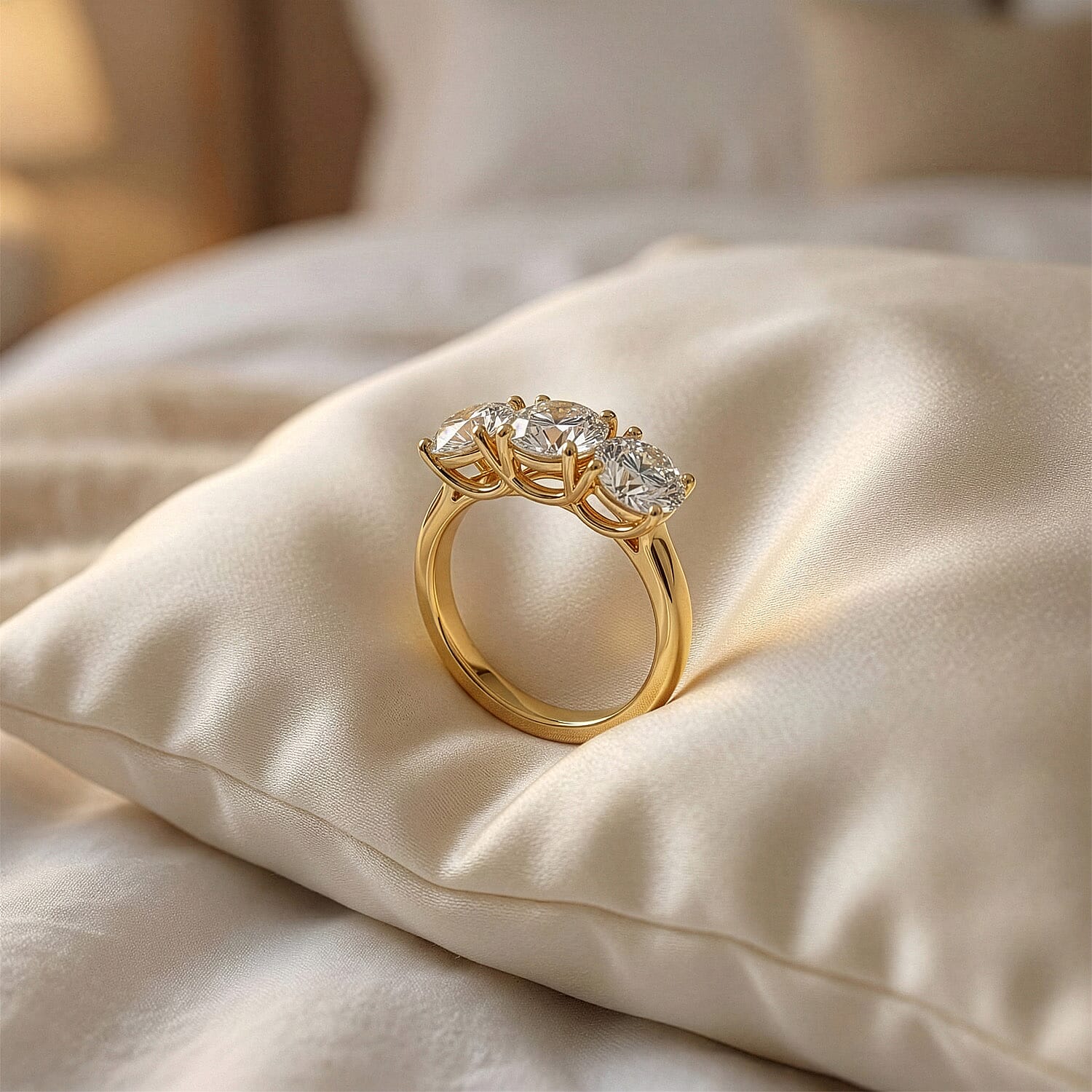 LUXURIANT 3 Ct. Lab Grown Diamond Trilogy Ring in 18K Yellow Gold, IGI Certified 8371119 5