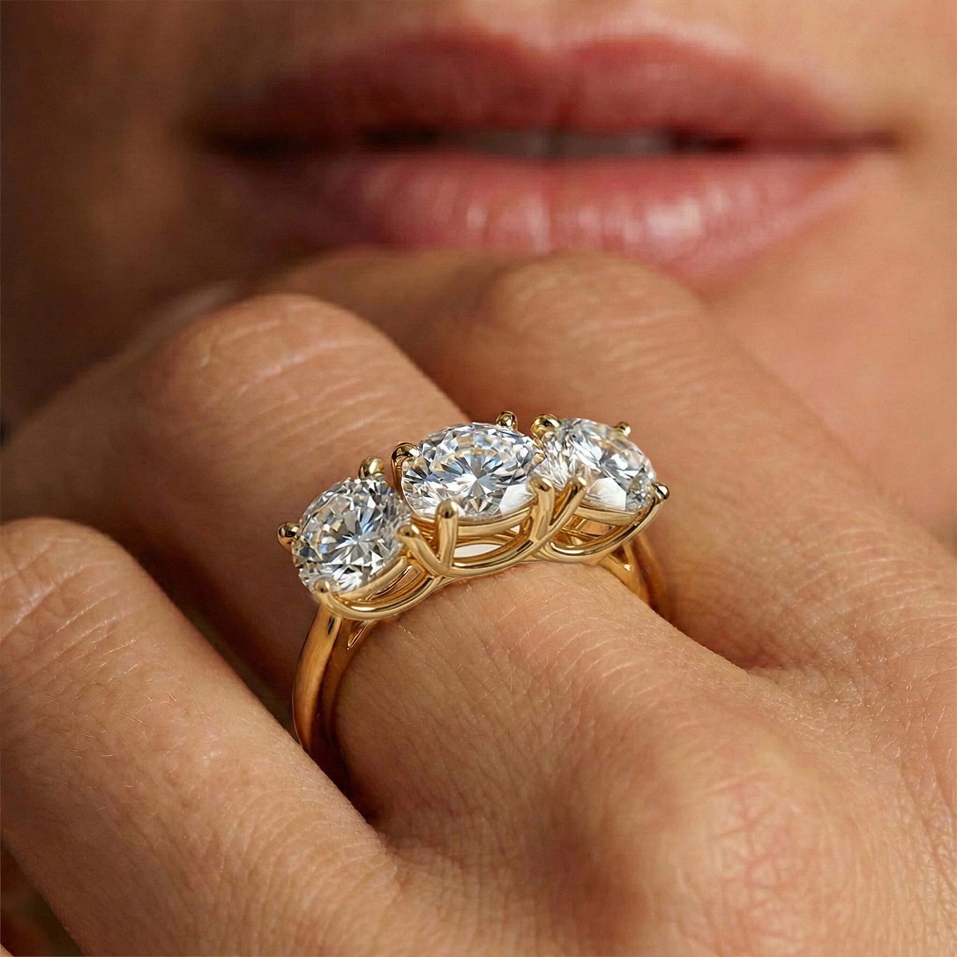 LUXURIANT 3 Ct. Lab Grown Diamond Trilogy Ring in 18K Yellow Gold, IGI Certified 8371119 6