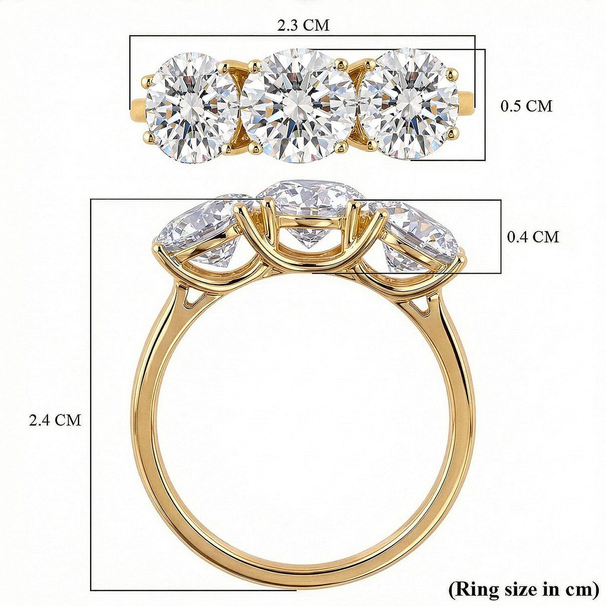 LUXURIANT 3 Ct. Lab Grown Diamond Trilogy Ring in 18K Yellow Gold, IGI Certified 8371119 7