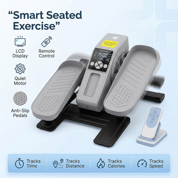 LIVMORE Electric Seated Pedal Stepper with LCD Display &amp; Remote Control, Features LCD display to track speed, distance, counter, time and calories in real time - Light 8371591 2