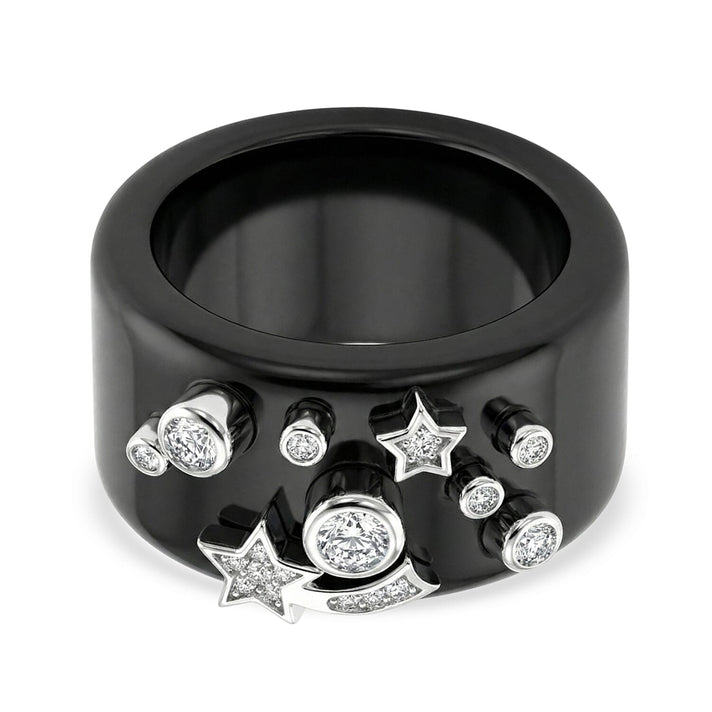 D'Joy Moissanite, Black Jade Band Celestial Ring in Rhodium Overlay Sterling Silver 25.33 Ct. 8375066 1