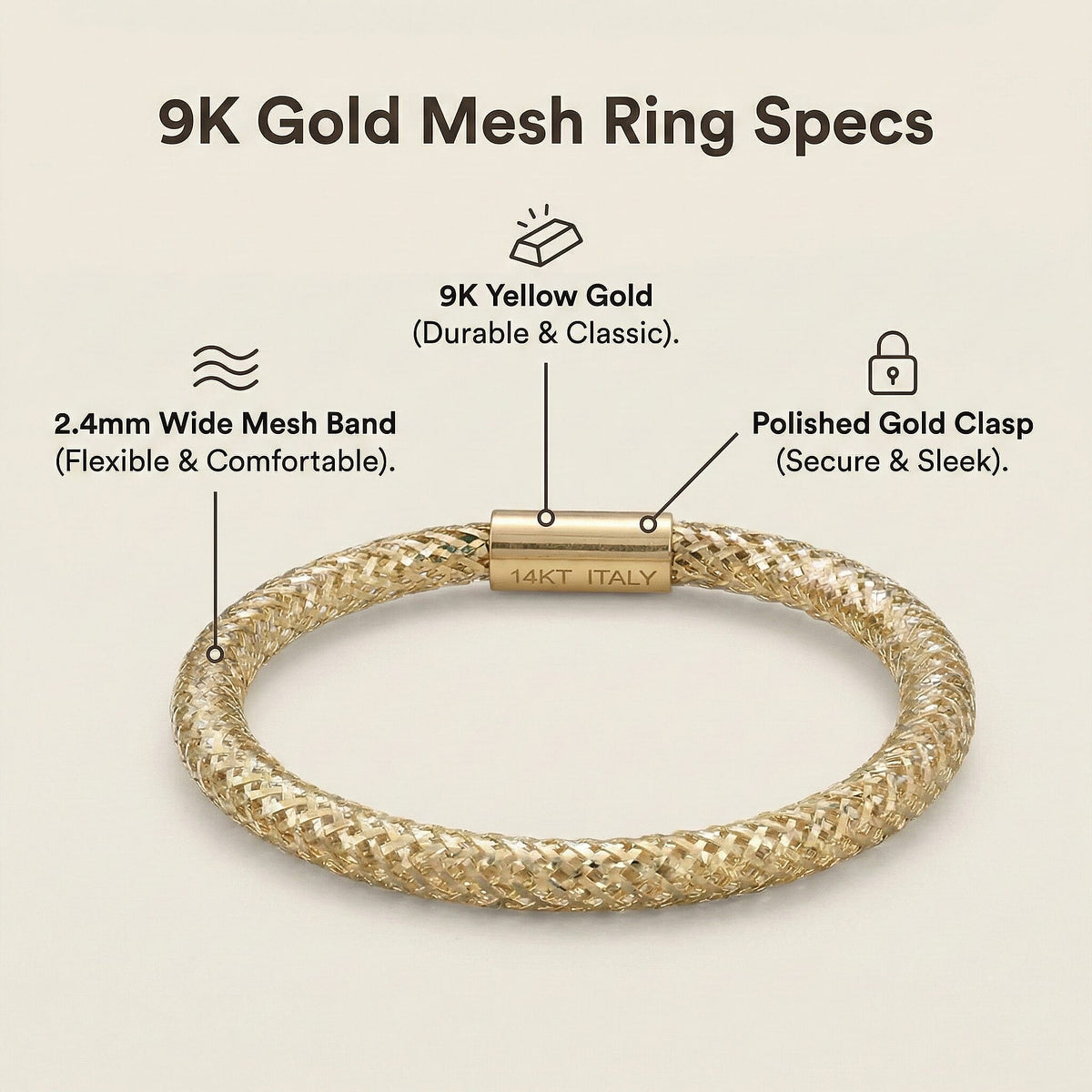 Maestro Collection - 9K Yellow Gold 2.4MM Mesh Ring 8375198 5