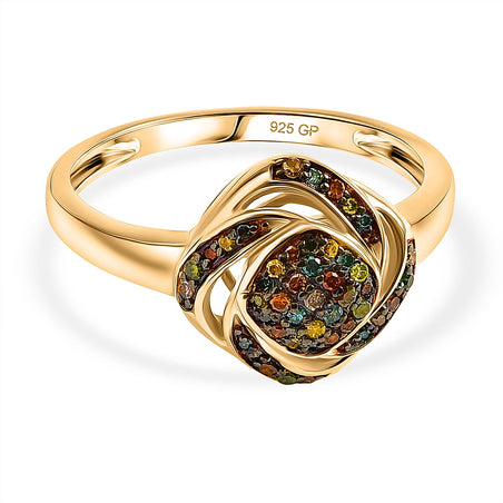 GP Family Legacy Italy - Natural Earth Mined Champagne Diamond, Green, Yellow, Red &amp; Blue Diamond With Kanchanaburi Blue Sapphire Ring in 18K Gold Vermeil Sterling Silver 8377512 1