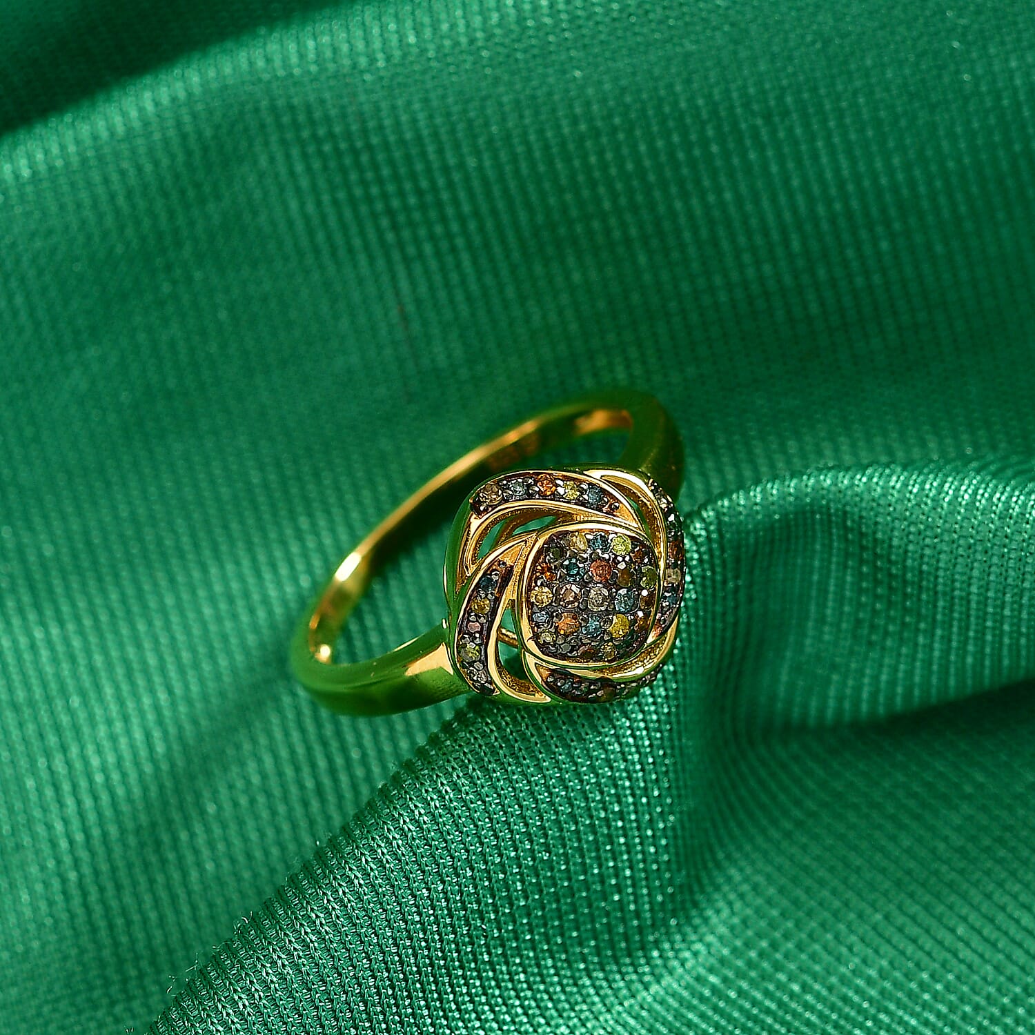 GP Family Legacy Italy - Natural Earth Mined Champagne Diamond, Green, Yellow, Red &amp; Blue Diamond With Kanchanaburi Blue Sapphire Ring in 18K Gold Vermeil Sterling Silver 8377512 2