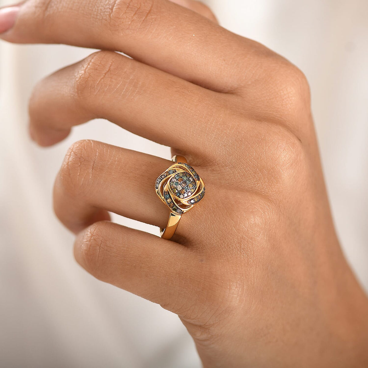 GP Family Legacy Italy - Natural Earth Mined Champagne Diamond, Green, Yellow, Red &amp; Blue Diamond With Kanchanaburi Blue Sapphire Ring in 18K Gold Vermeil Sterling Silver 8377512 4