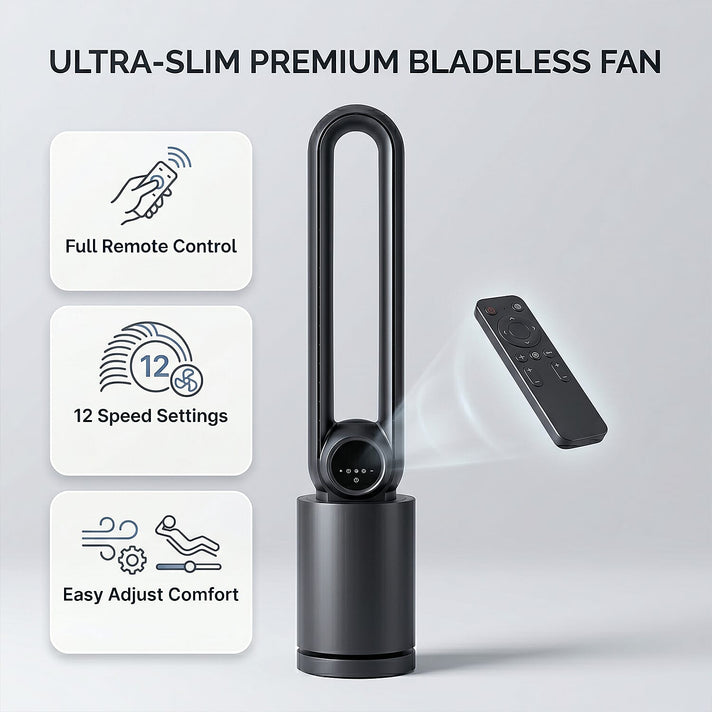 LAST IN STOCK - Bladeless Tower Fan &amp; Air Purifier with HEPA 13 Filter and 12 Wind Speed Settings With Remote Control 28W- Less Than 1p per hour electricity (Size 22x105 cm) 8380121 2