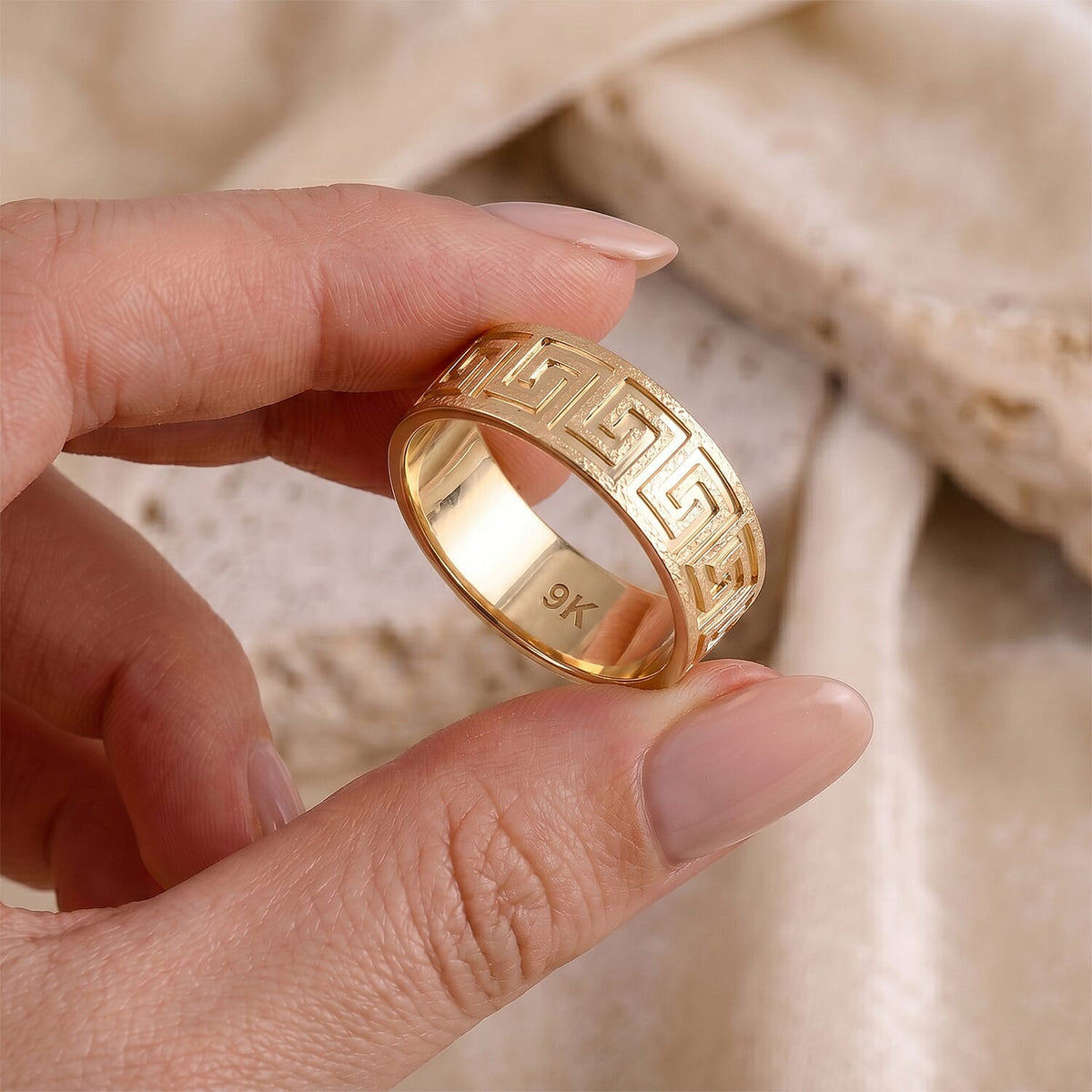 9K Yellow Gold Greek Key Ring 8412130 3