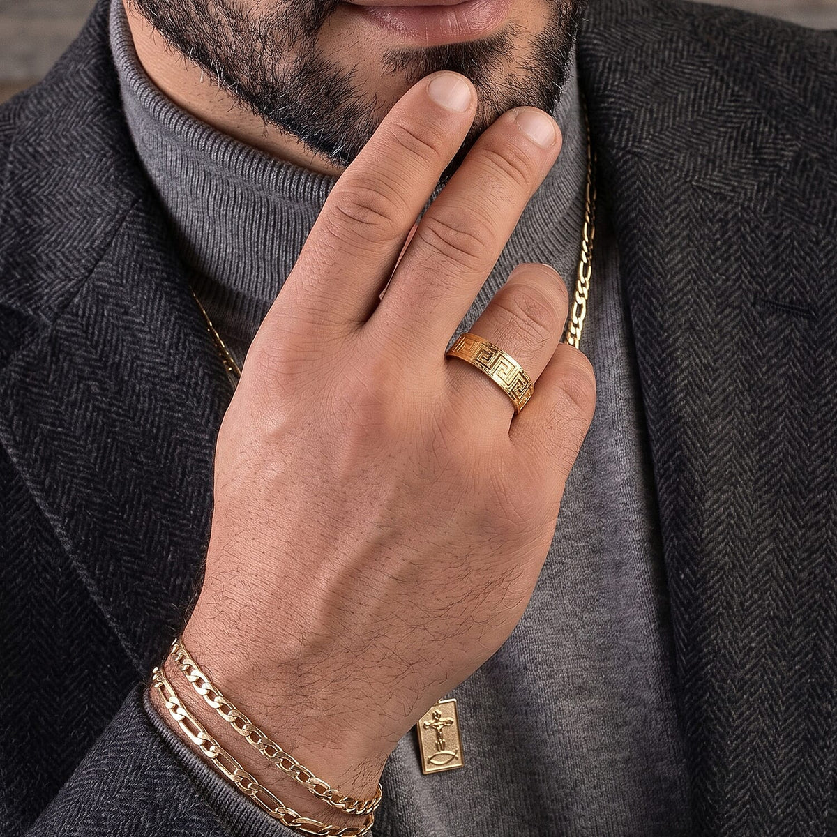 9K Yellow Gold Greek Key Ring 8412130 5