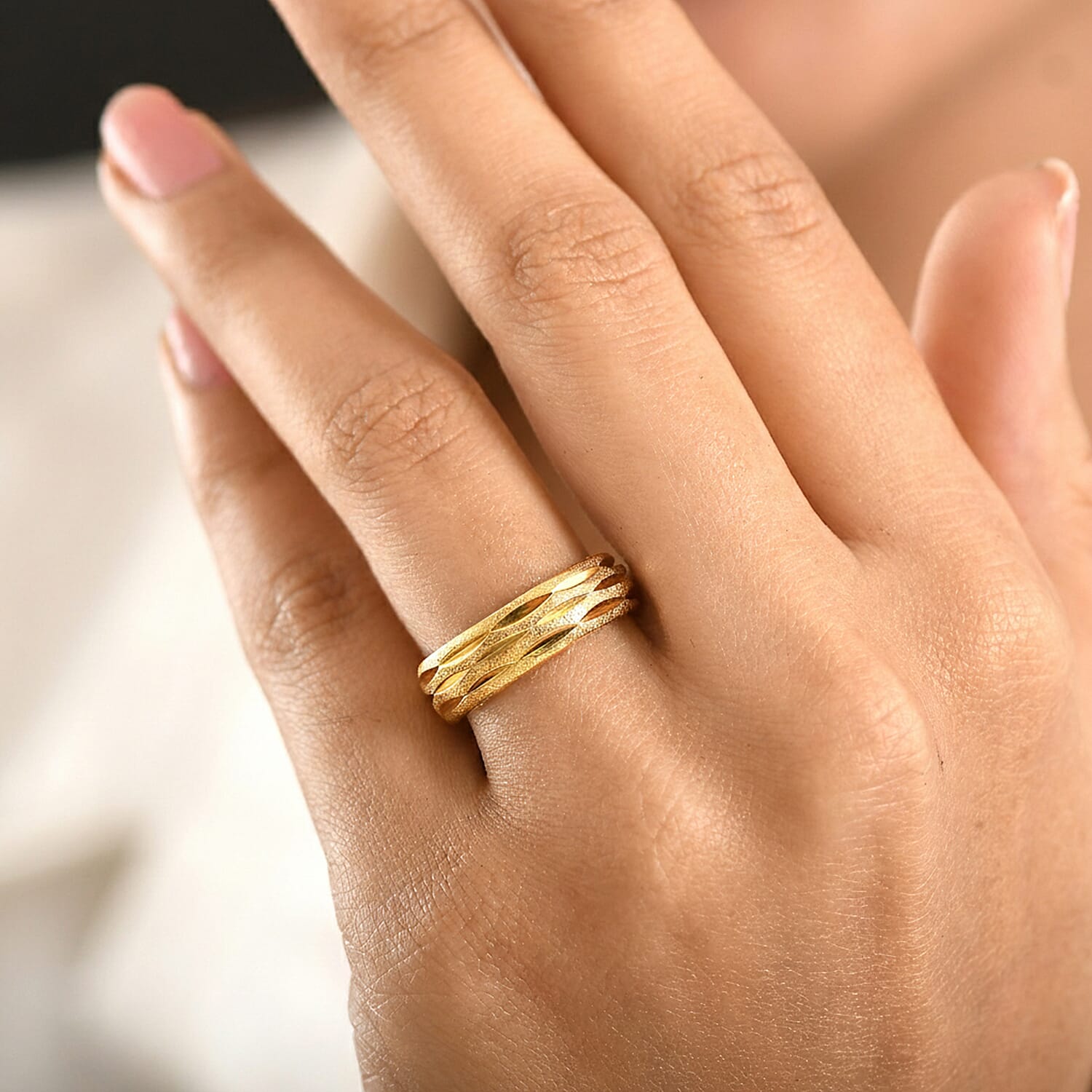 Italian Made Yellow Gold Plated Sterling Silver Diamond-Cut Band Ring 8415523 2
