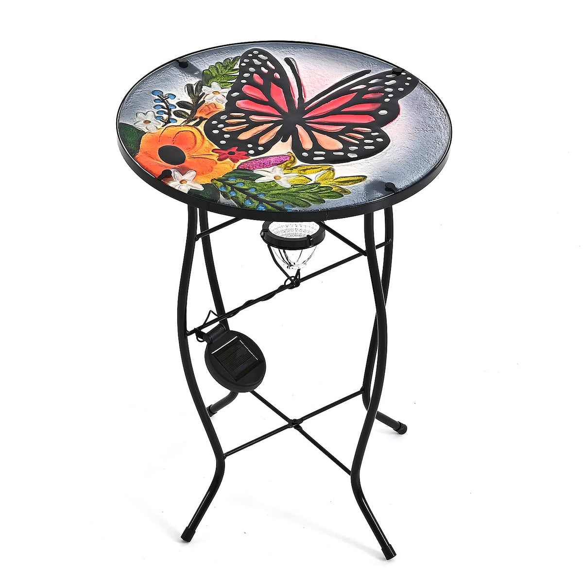 Butterfly &amp; Sunflower Design Solar-Powered Garden Table (35 x 35 x 52 cm) - Multicolour 8416660 0