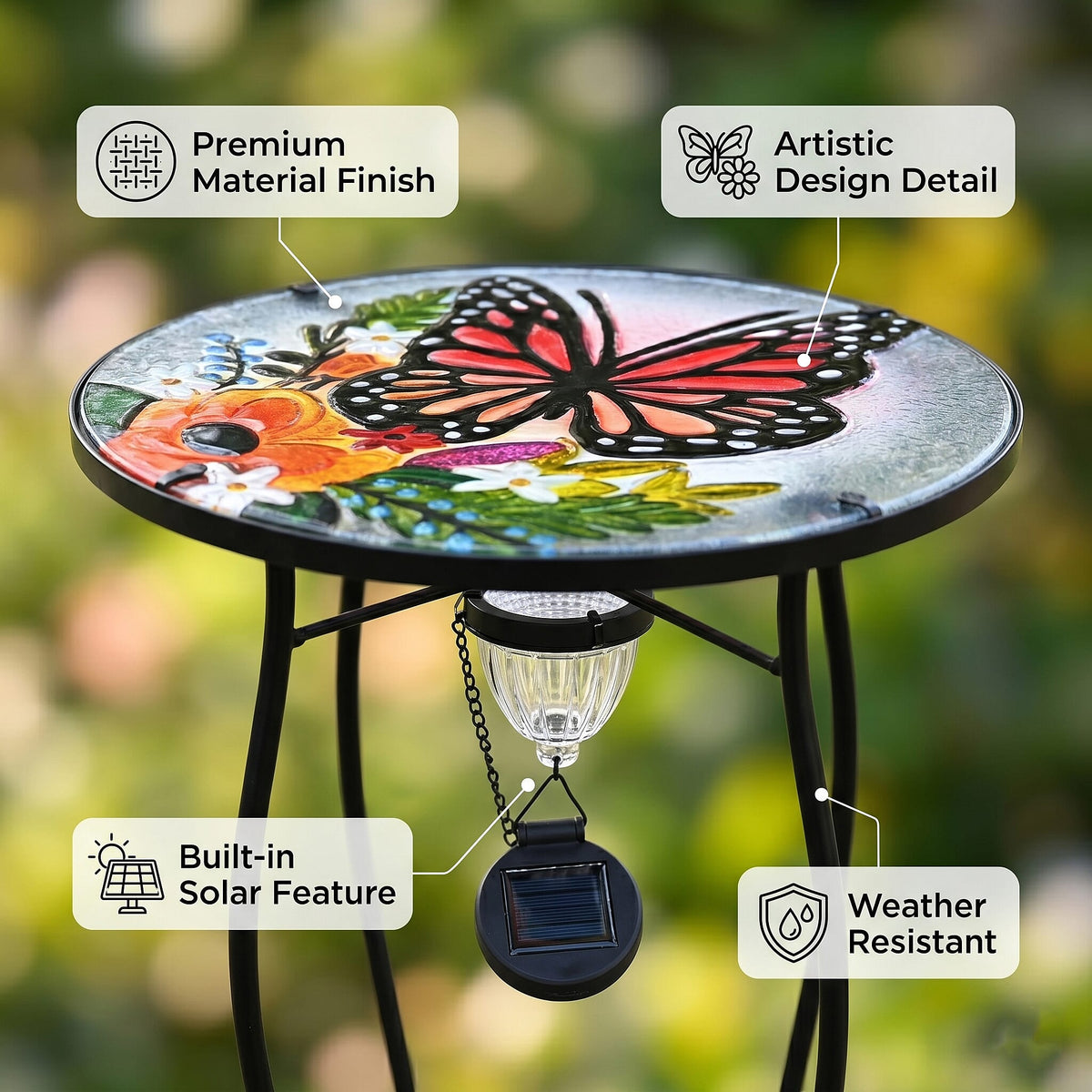 Butterfly &amp; Sunflower Design Solar-Powered Garden Table (35 x 35 x 52 cm) - Multicolour 8416660 7