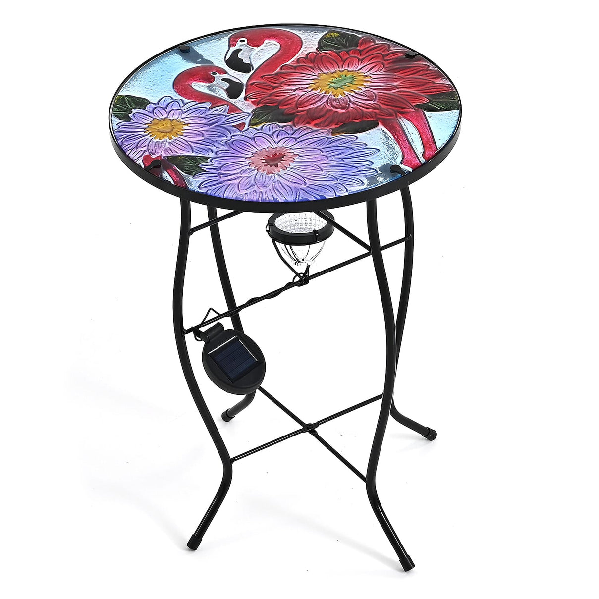 Flower &amp; Flamingo Design Solar-Powered Garden Table (35 x 35 x 52 cm) - Multicolour 8416661 0