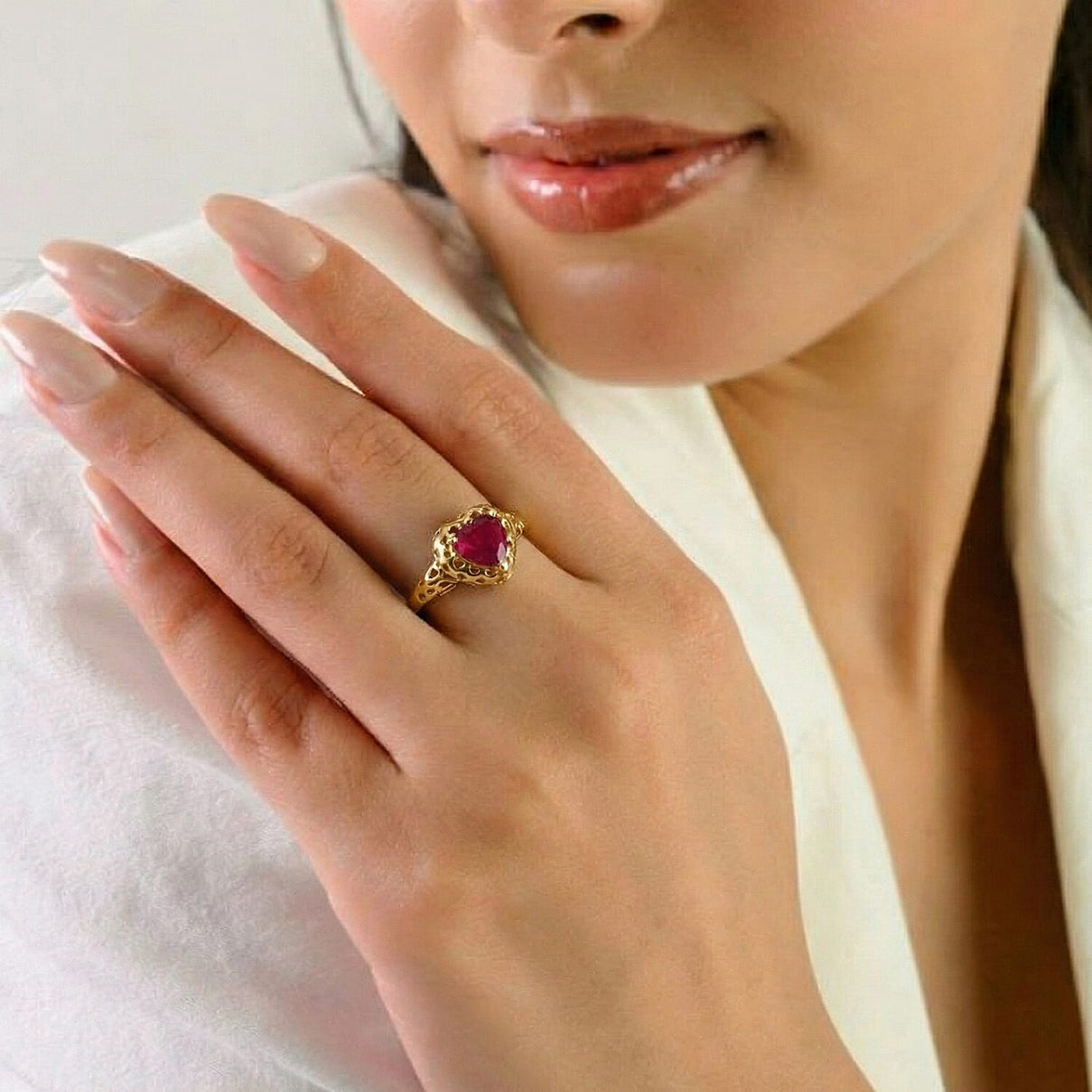GP Family Legacy Italy - African Ruby &amp; Blue Sapphire Heart Ring in 18K Vermeil Yellow Gold Plated Sterling Silver 2.49 Ct. 8420423 2