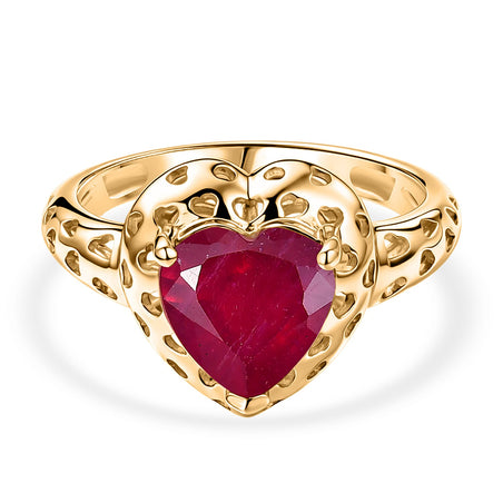 GP Family Legacy Italy - African Ruby &amp; Blue Sapphire Heart Ring in 18K Vermeil Yellow Gold Plated Sterling Silver 2.49 Ct. 8420767 1