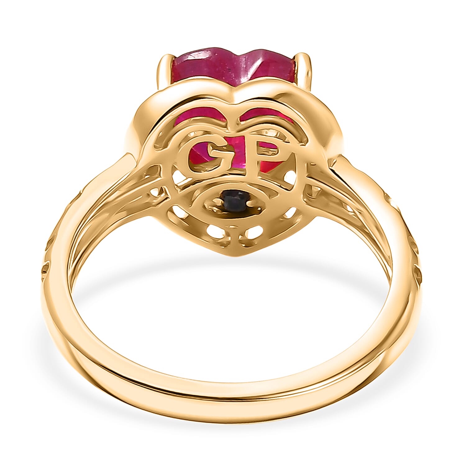 GP Family Legacy Italy - African Ruby &amp; Blue Sapphire Heart Ring in 18K Vermeil Yellow Gold Plated Sterling Silver 2.49 Ct. 8420767 6