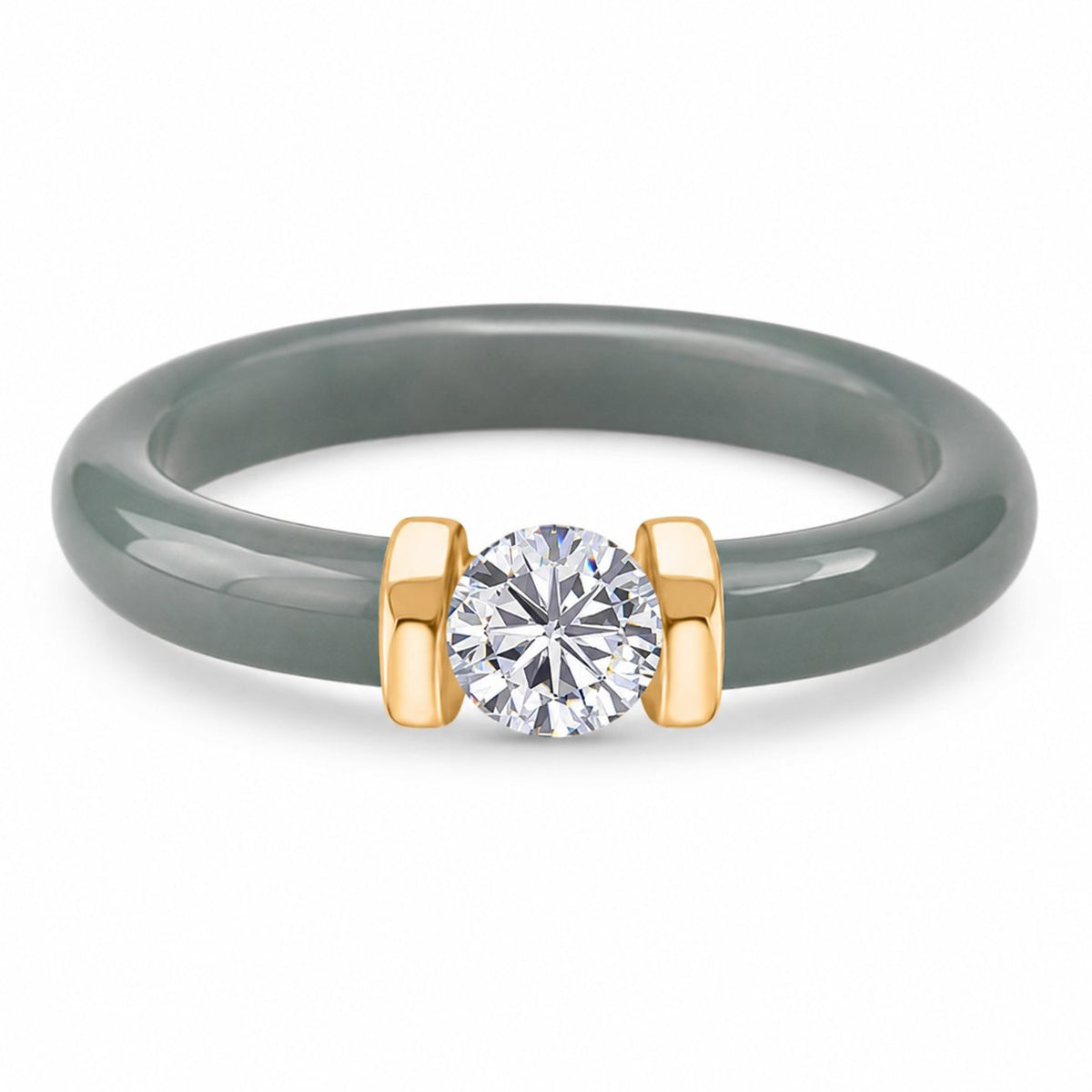 D'Joy Lab Grown Diamond, Natural Jadeite Band Ring in 18K Vermeil Yellow Gold Plated Sterling Silver 10.5 Ct. 8422032 0