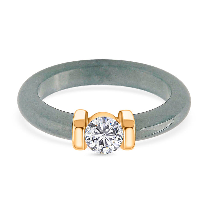 D'Joy Lab Grown Diamond, Natural Jadeite Band Ring in 18K Vermeil Yellow Gold Plated Sterling Silver 10.5 Ct. 8422032 1