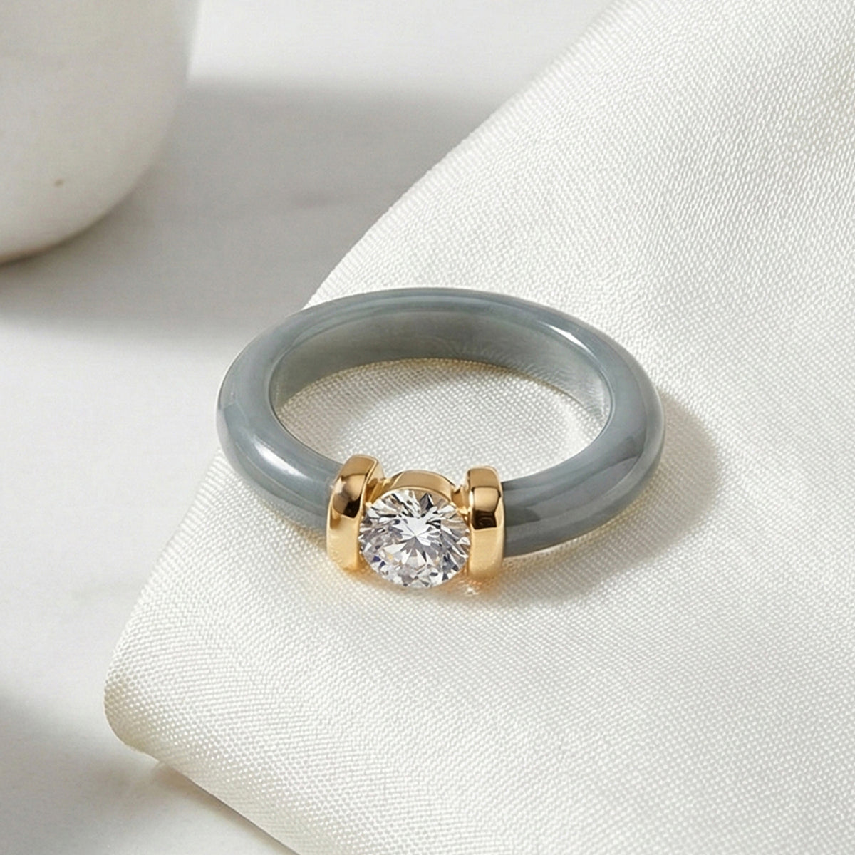 D'Joy Lab Grown Diamond, Natural Jadeite Band Ring in 18K Vermeil Yellow Gold Plated Sterling Silver 10.5 Ct. 8422032 4