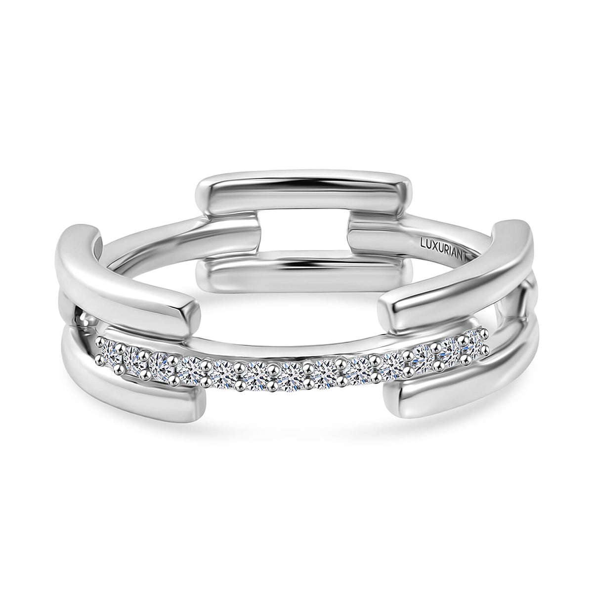 D'Joy Lab Grown Diamond Link Band Ring in Rhodium Overlay Sterling Silver (SI-G-H) 8422298 0