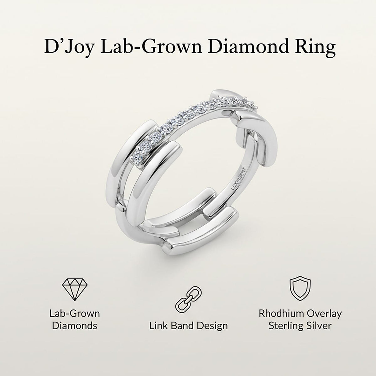 D'Joy Lab Grown Diamond Link Band Ring in Rhodium Overlay Sterling Silver (SI-G-H) 8422298 5