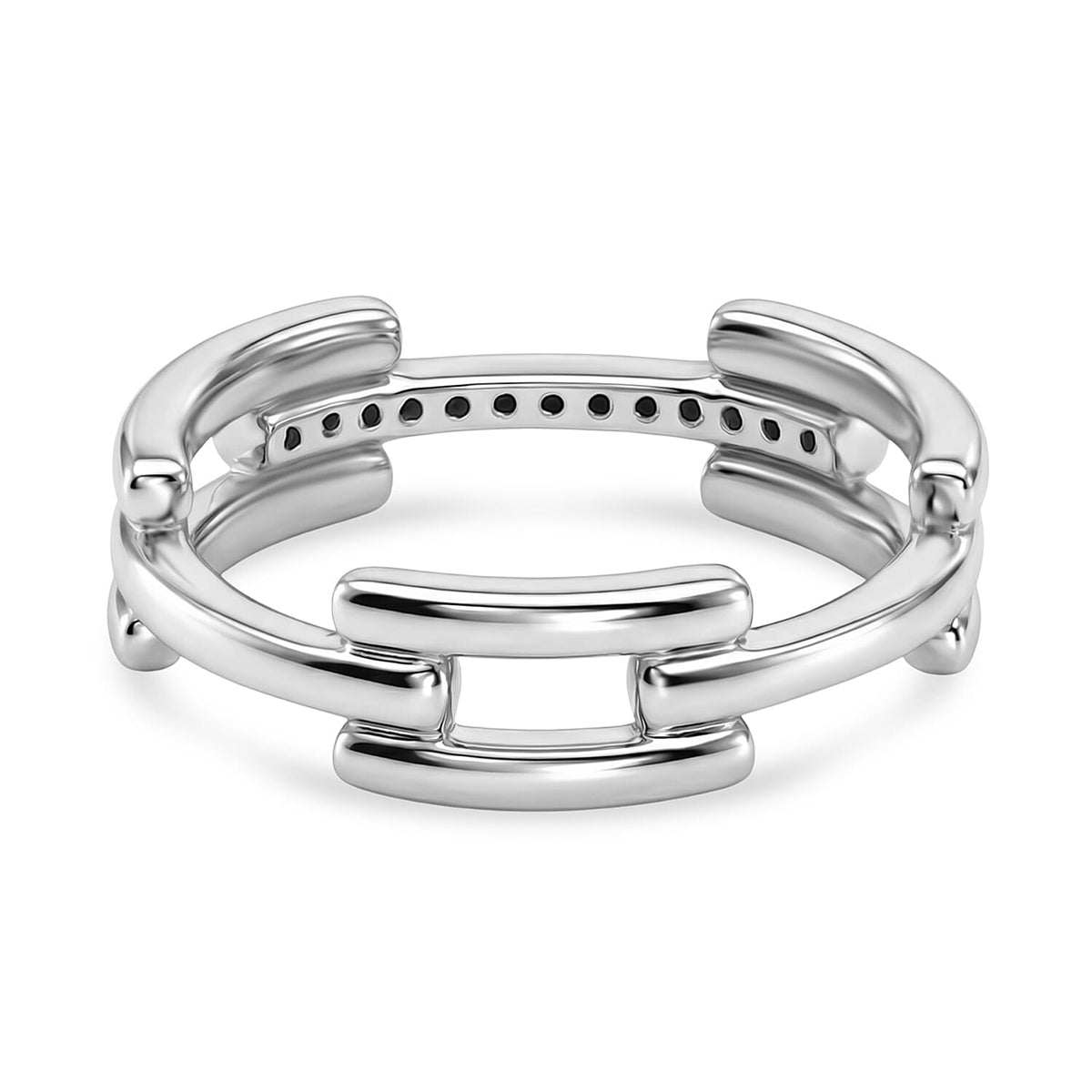 D'Joy Lab Grown Diamond Link Band Ring in Rhodium Overlay Sterling Silver (SI-G-H) 8422298 6