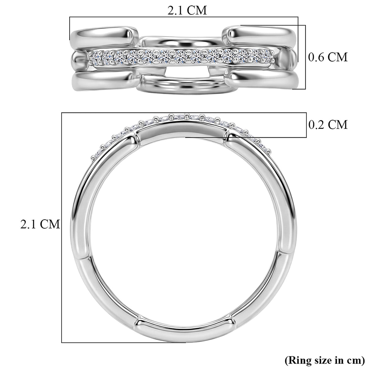 D'Joy Lab Grown Diamond Link Band Ring in Rhodium Overlay Sterling Silver (SI-G-H) 8422298 7