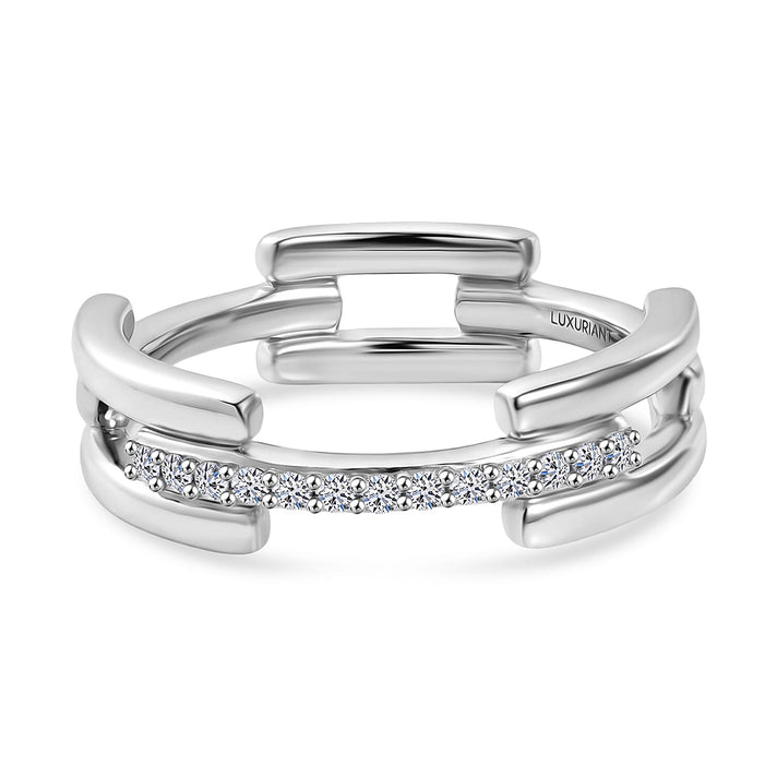 D'Joy Lab Grown Diamond Link Band Ring in Rhodium Overlay Sterling Silver (SI-G-H) 8422299 1