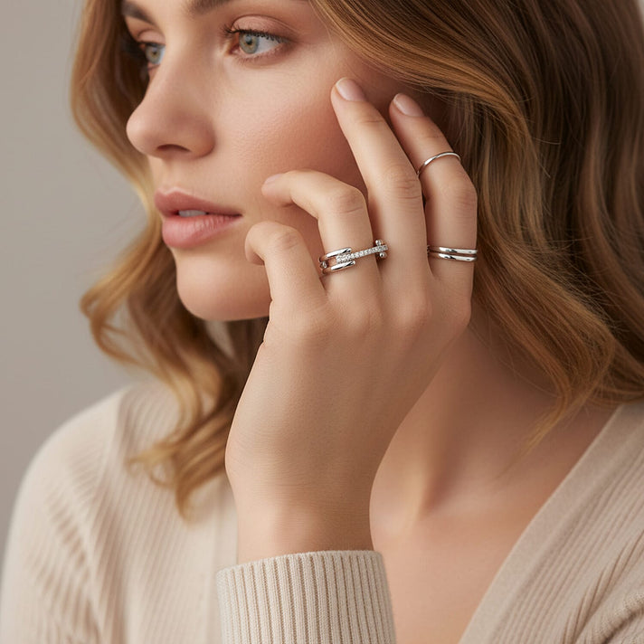 D'Joy Lab Grown Diamond Link Band Ring in Rhodium Overlay Sterling Silver (SI-G-H) 8422299 2