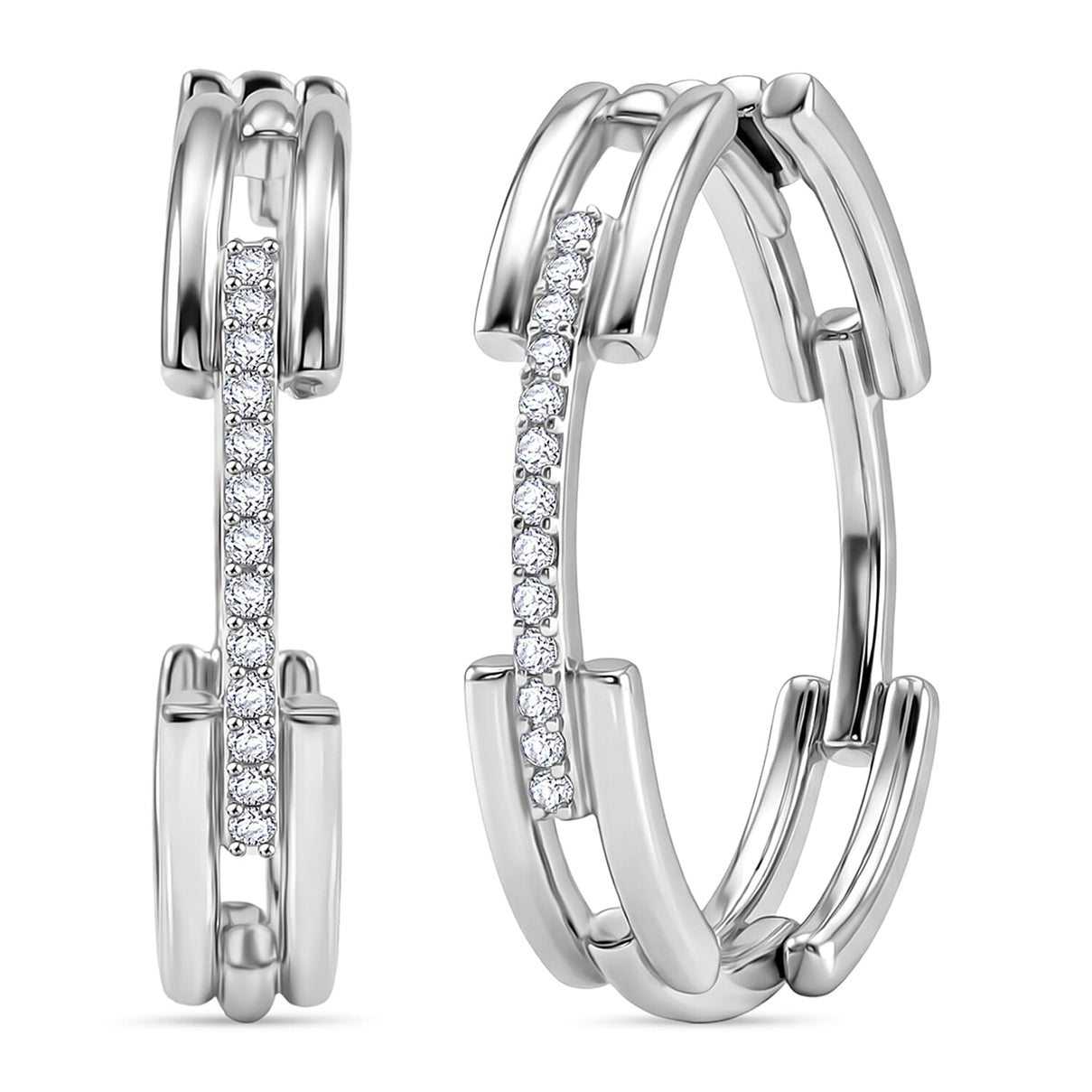 LUXURIANT Lab Grown Diamond Full Hoop Earring in Rhodium Overlay Sterling Silver (SI-G-H) 8422308 0