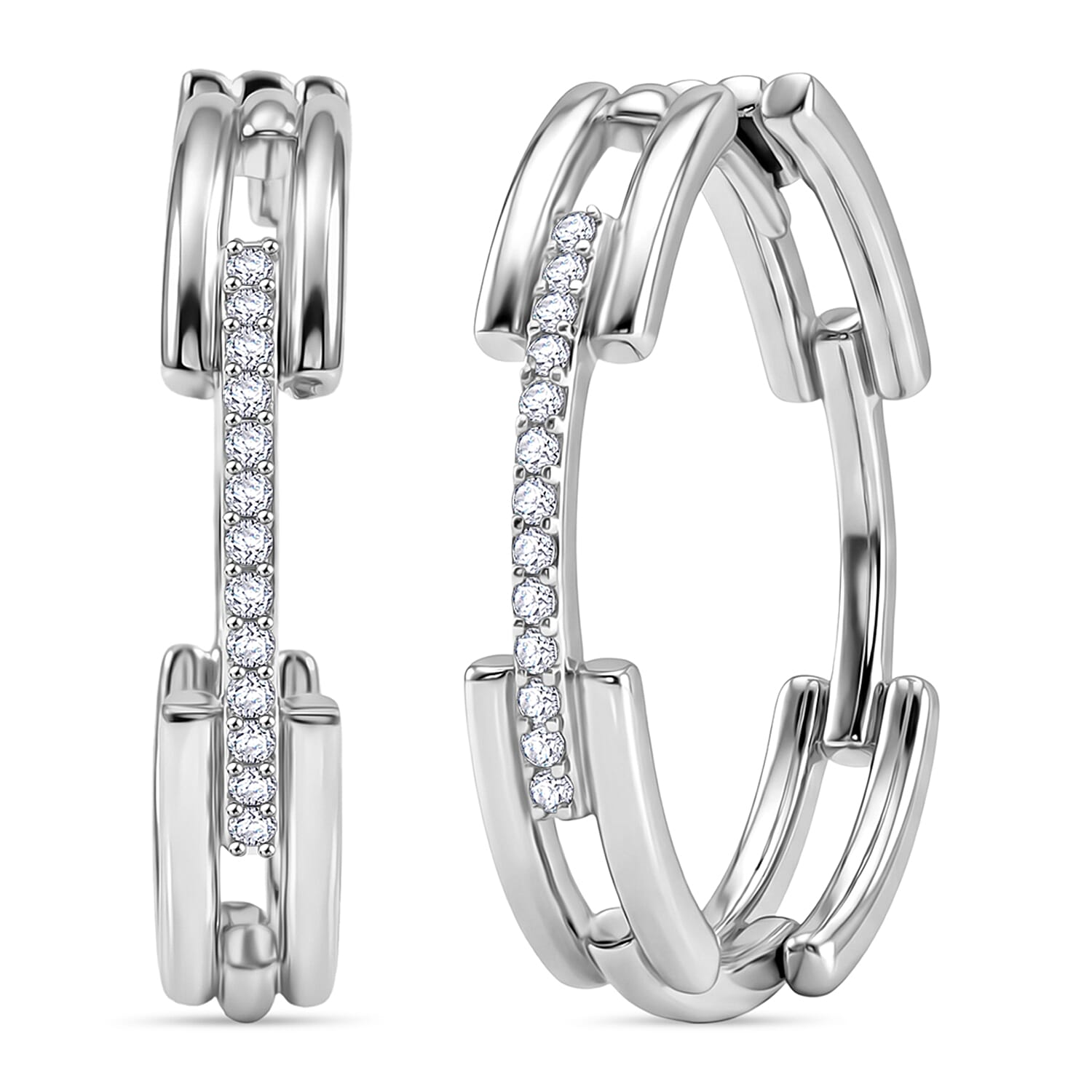LUXURIANT Lab Grown Diamond Full Hoop Earring in Rhodium Overlay Sterling Silver (SI-G-H) 8422308 0