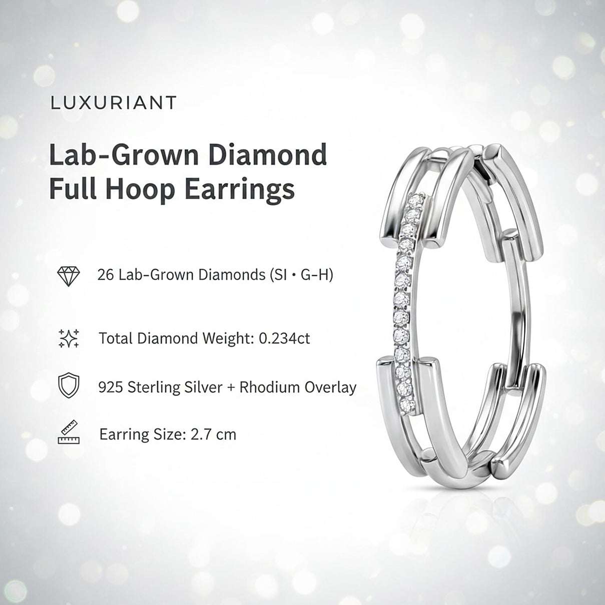 LUXURIANT Lab Grown Diamond Full Hoop Earring in Rhodium Overlay Sterling Silver (SI-G-H) 8422308 4